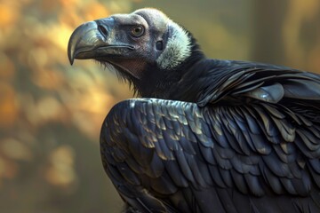 Canvas Print - Close up shot of a vulture with a blurred background. Ideal for nature and wildlife themes