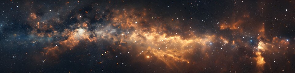 Panoramic astrophotography of visible Milky Way galaxy. Stars, nebula and stardust at night sky