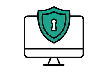 computer security icon. computer with antivirus. icon related to information technology. flat line icon style. technology element vector illustration