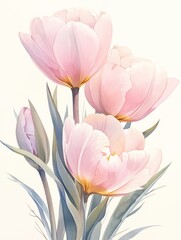 Sticker - Tulips, drawn with watercolor paints, bright colors, rough 2D animation, children's book illustration, isolated on white background