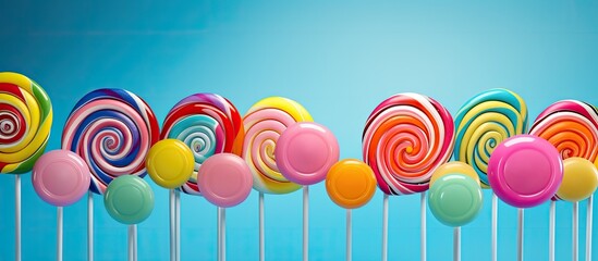 Sticker - Colorful spiral lollipops placed against vibrant backgrounds leaving empty space for images. Creative banner. Copyspace image