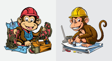 Sticker - Monkey in a hard hat as an engineer vector