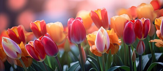Aufkleber - A floral festive natural background featuring a stunning display of tulips A captivating copy space image