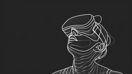 Sticker - VR headset in captivating white one-line minimal modern drawings, wireframe style, simplicity and elegance, dots illustration