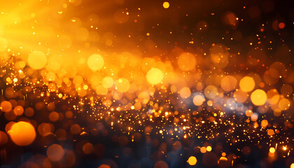 abstract black and golden orange sparkle bokeh gradient background, shiny glitter glow wallpaper, overlay