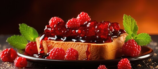 Poster - A plate with delicious toasts topped with sweet jam ready to be savored is showcased in the copy space image