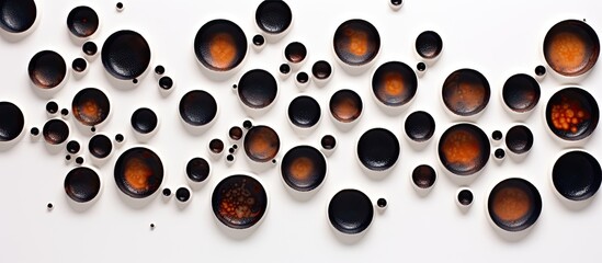 Poster - A collection of burnt holes is displayed on a white paper with a copy space image isolated on a white background