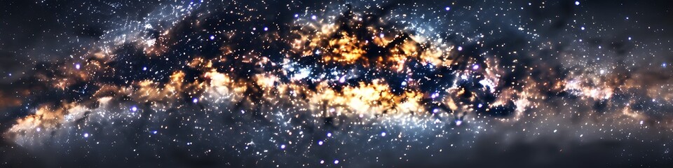 Panoramic astrophotography of visible Milky Way galaxy. Stars, nebula and stardust at night sky