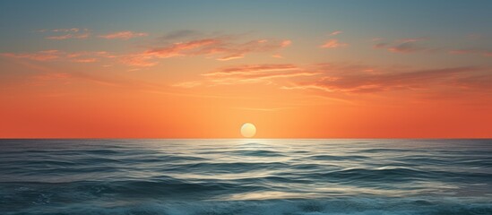 Poster - A tranquil evening seascape with an orange sea horizon offering a serene and peaceful sea view Perfect as a copy space image