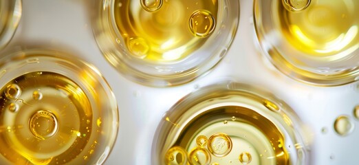 Wall Mural - yellow liquide in erlenmeyers taken from above, background white isolated