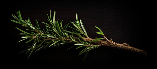 Poster - A top view of a sprig of rosemary against a dark background providing ample copy space for additional elements