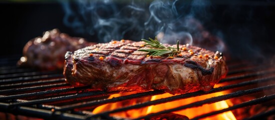 Sticker - Grilled meat on the grill with copy space image