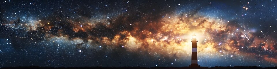 Panoramic astrophotography of visible Milky Way galaxy. Stars, nebula and stardust at night sky