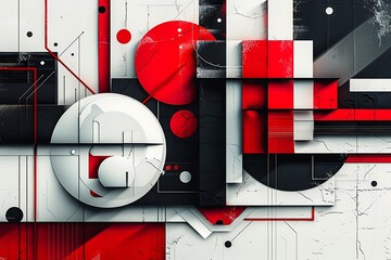 Sticker - red white black abstract geometric background