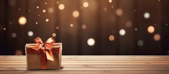 Poster - A copy space image featuring a gift box with a bow placed on top of wooden background planks