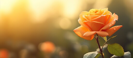 Aufkleber - In the spring season there is a stunning orange rose with sun light in the background creating a beautiful image with ample copy space