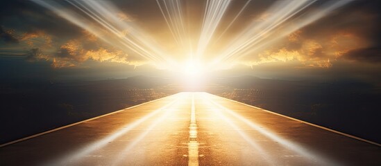 Fototapete - An urban road with the sun casting a beam onto it creating a copy space image