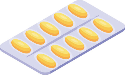 Canvas Print - 3d illustration of a blister pack with yellow tablets, isolated on white, in isometric view