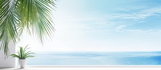 Aufkleber - A white background with a summer theme featuring a scenic ocean view for a vacation vibe Ideal for a copy space image