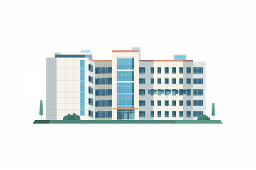 Minimalist illustration of a modern hospital building in an urban landscape with contemporary architecture and clean, simple design for healthcare and medical services