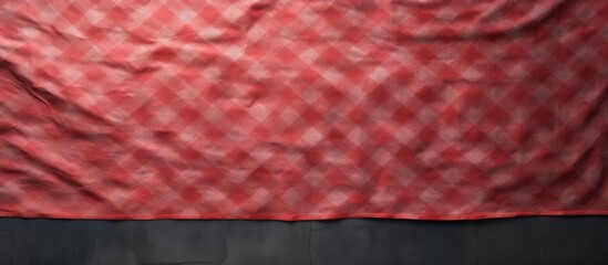 Aufkleber - A red checkered tablecloth lays on a dark stone surface providing a copy space image from a top view perspective