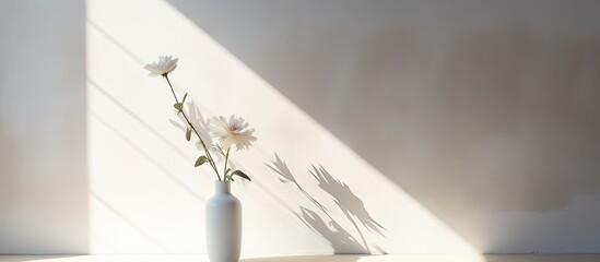 Poster - At sunrise the home s white and gray wall features blurred natural flower shadows in the copy space image