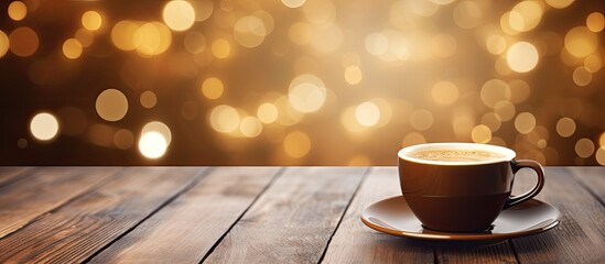 Aufkleber - Coffee shop blur background with bokeh image and empty wood table with copy space image