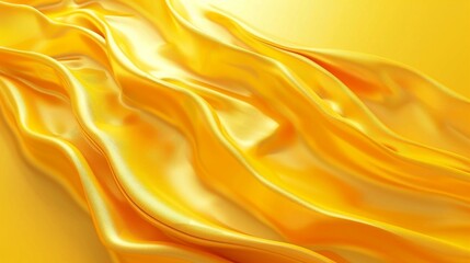 A close-up image of a luxurious flowing golden satin or silk fabric with a smooth, shiny surface and wavy texture