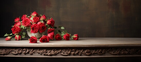 Aufkleber - A vintage table adorned with red roses offering a perfect opportunity for a copy space image