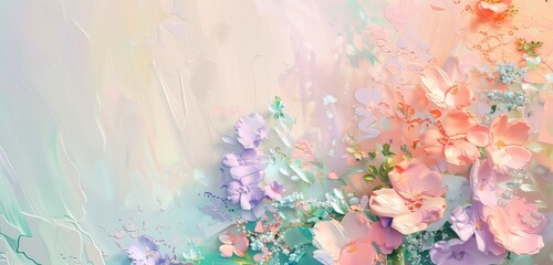 Wall Mural - Abstract background, with delicate spring flowers painted in soft pastel shades