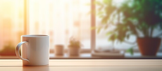 Poster - A mug is placed on a desk with copy space image