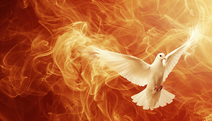 Flying dove in flaming fire - ai generative