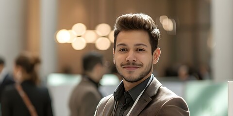 Wall Mural - Portrait of a Male Recruiter at a Career Fair. Concept Career Fair, Recruiter Portrait, Professional Headshot, Men's Fashion, Networking Event