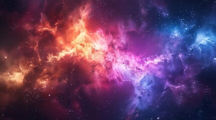 Wall Mural - An abstract background of the universe with bright blue and purple cosmic stars and nebulae. A colorful view of the space horizon