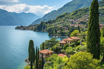 Wall Mural - A panoramic view of picturesque Lake Italy, Ai generated