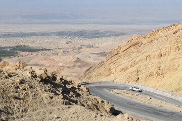 Wall Mural - Landscape of desertic mountains over dead sea in Jordan