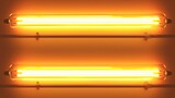 For party border design, neon tube lamp in yellow and white. Modern fluorescent led light bar isolated on transparent background. Night realistic electric stripe casino illumination graphic pack.