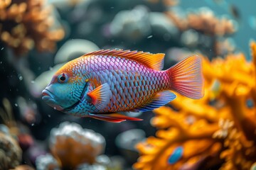 Parrotfish grazing on coral reefs, symbolizing reef health and biodiversity. 