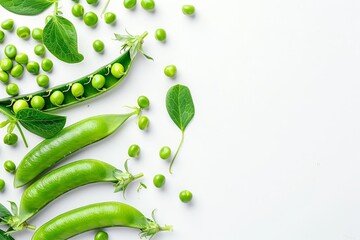 Canvas Print - Fresh green peas on white background