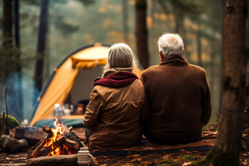 Wall Mural - Middle aged couple enjoying harmony peaceful weekend generative AI portrait