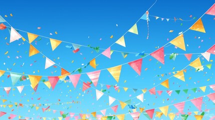 Wall Mural - This triangle flag garland is ideal for banner decoration for birthday parties. Nice string pennant bunting decoration to celebrate summer carnivals. Isolated 3D triangular paper border element.