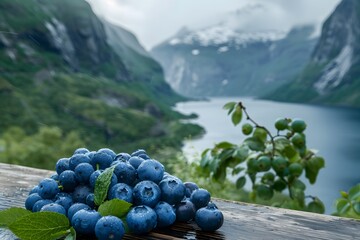Wall Mural - Blueberries on wooden table