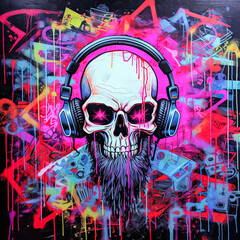 Wall Mural - A neon skull with neon colors.