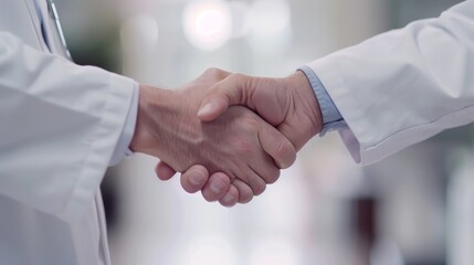 Wall Mural - Doctors, handshake for cooperation and teamwork. Medical professionals and individuals shaking hands for healthcare, wellness, thank you, welcome, and success
