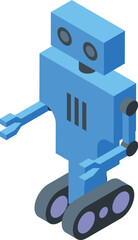 Poster - Cute isometric blue robot illustration with 3d technology and futuristic design as a friendly mascot character for automation and mechanical innovation in digital modern tech