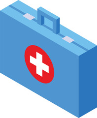 Poster - Vibrant isometric illustration of a blue first aid kit with a red cross symbol