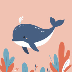 Sticker - Cute Whale for kids' storytelling vector illustration