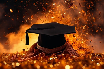 Canvas Print - Graduation cap with confetti background - graduation day celebration concept for happy graduates