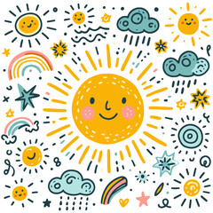 Wall Mural - печаsun symbol. childlike drawing of sun. abstract cute drawing of sun. vector illustrationть