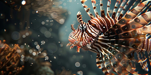 Wall Mural - a beautiful lionfish in the water, generative AI